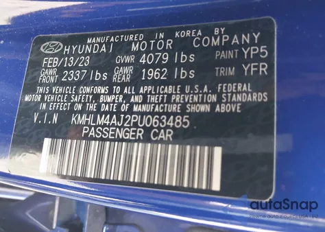 2023 Hyundai Elantra Hybrid Blue из США, поврежденный, VIN KMHLM4AJ2PU063485